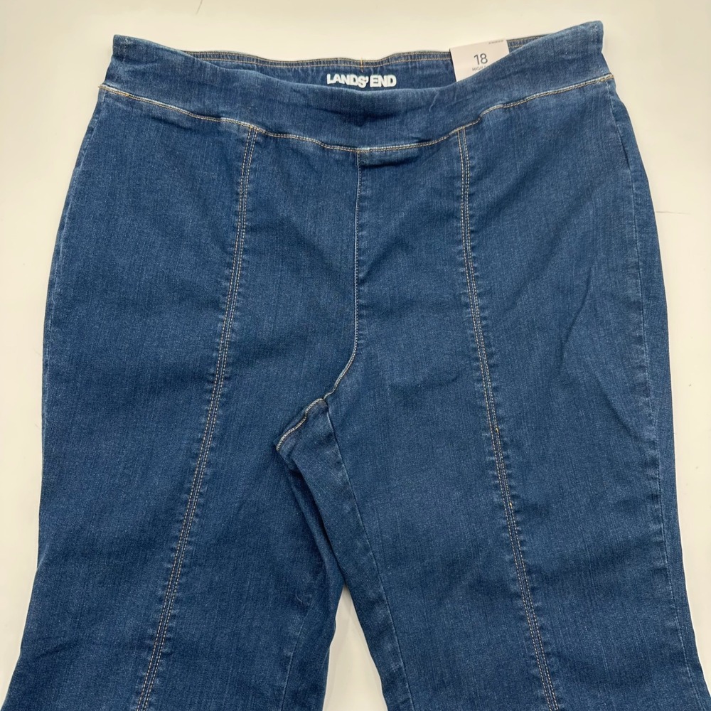 Lands End Womens 18 High Rise Flare Travel Jeans Crawford‎ Wash Blue Pull On NWT